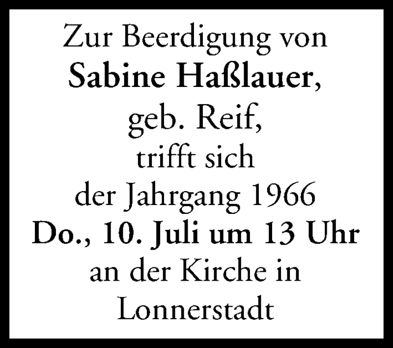  Traueranzeige für Sabine Haßlauer vom 09.07.2014 aus MGO