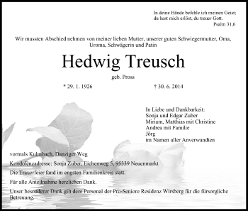 Anzeige von Hedwig Treusch von MGO