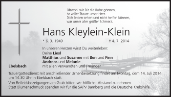 Anzeige von Hans Kleylein-Klein von MGO