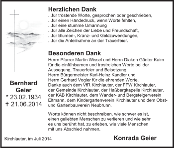 Anzeige von Bernhard Geier von MGO