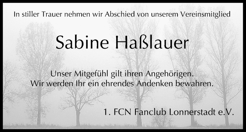  Traueranzeige für Sabine Haßlauer vom 10.07.2014 aus MGO