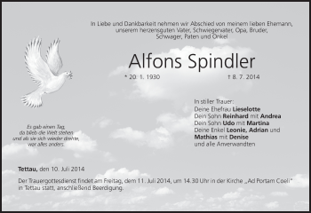 Anzeige von Alfons Spindler von MGO