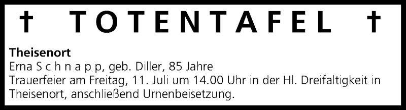  Traueranzeige für Totentafel vom 10.07.2014 vom 10.07.2014 aus MGO