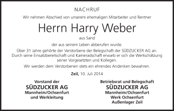 Anzeige von Harry Weber von MGO