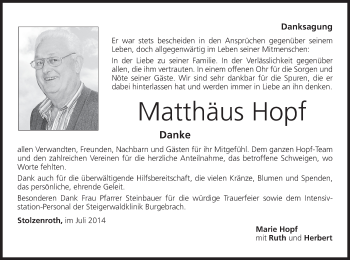 Anzeige von Matthäus Hopf von MGO