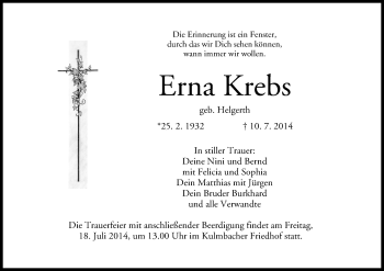 Anzeige von Erna Krebs von MGO