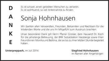 Anzeige von Sonja Hohnhausen von MGO