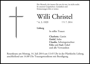 Anzeige von Willi Christel von MGO