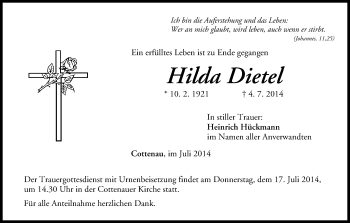 Anzeige von Hilda Dietel von MGO