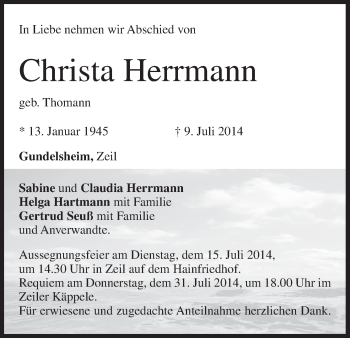 Anzeige von Christa Herrmann von MGO