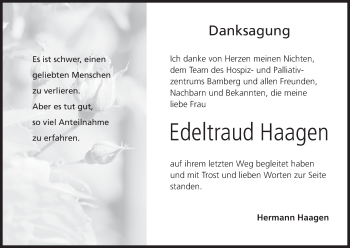 Anzeige von Edeltraud Haagen von MGO