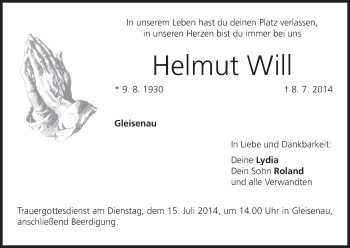 Anzeige von Helmut Will von MGO