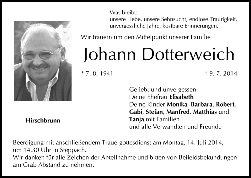  Traueranzeige für Johann Dotterweich vom 12.07.2014 aus MGO