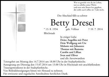 Anzeige von Betty Dresel von MGO