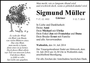 Anzeige von Sigmund Müller von MGO