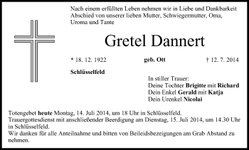 Anzeige von Gretel Dannert von MGO