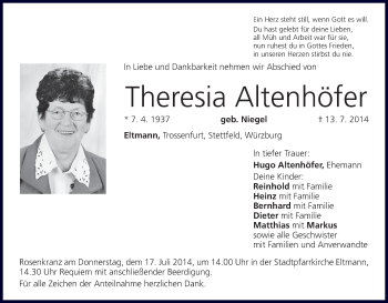 Anzeige von Theresia Altenhöfer von MGO