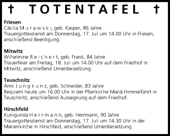 Anzeige von Totentafel 16.07.2014 von MGO