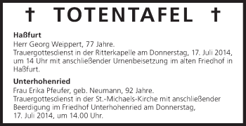 Anzeige von Totentafel 16.07.2014 von MGO