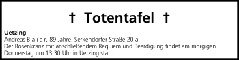 Anzeige von Totentafel vom 17.07.2014 von MGO