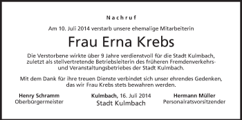 Anzeige von Erna Krebs von MGO