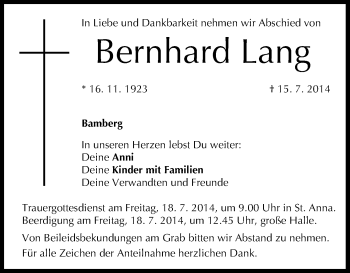 Anzeige von Bernhard Lang von MGO