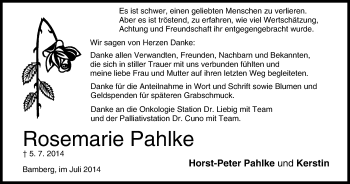 Anzeige von Rosemarie Pahlke von MGO