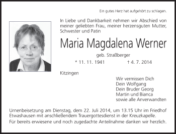 Anzeige von Maria Magdalena von MGO