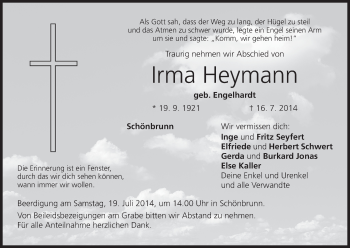 Anzeige von Irma Heymann von MGO