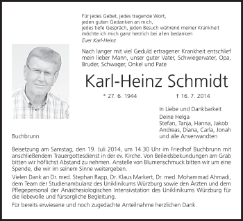 Anzeige von Karl-Heinz Schmidt von MGO