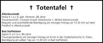 Anzeige von Totentafel vom 18.07.2014 von MGO