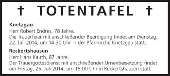 Anzeige von Totentafel vom 21.07.2014 von MGO