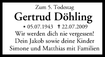 Anzeige von Gertrud Döhling von MGO