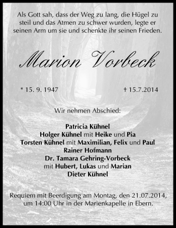Anzeige von Marion Vorbeck von MGO