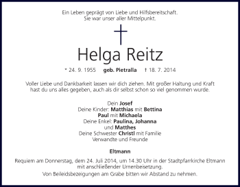 Anzeige von Helga Reitz von MGO