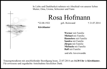 Anzeige von Rosa Hofmann von MGO