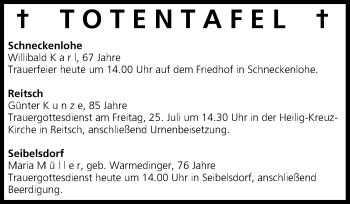 Anzeige von Totentafel 23.07.2014 von MGO