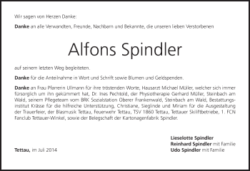 Anzeige von Alfons Spindler von MGO