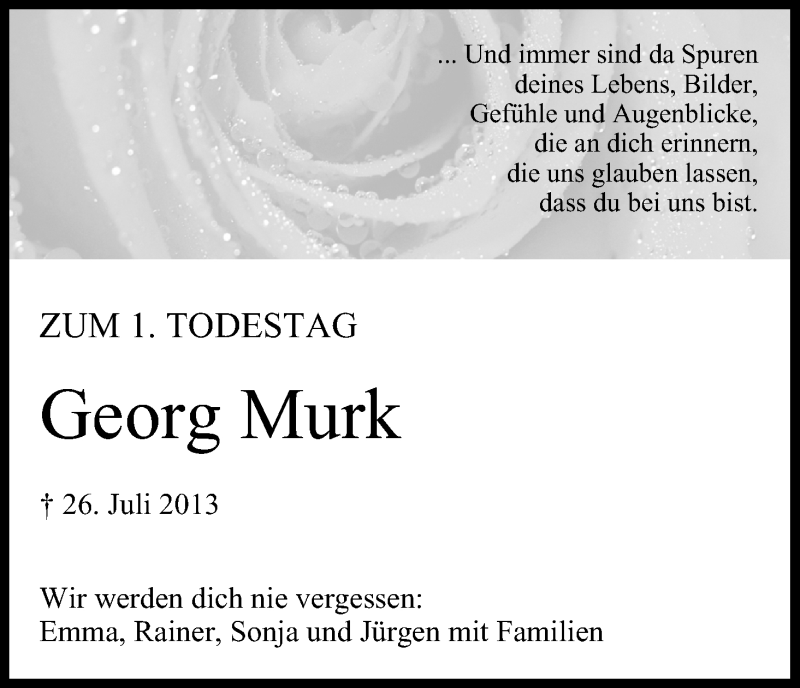  Traueranzeige für Georg Murk vom 26.07.2014 aus MGO
