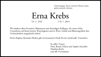 Anzeige von Erna Krebs von MGO