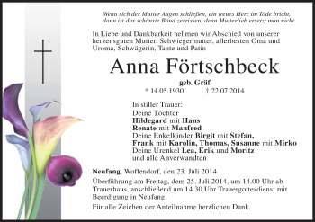 Anzeige von Anna Förtschbeck von MGO