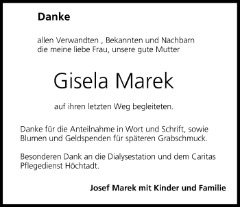 Anzeige von Gisela Marek von MGO