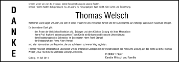 Anzeige von Thomas Welsch von MGO