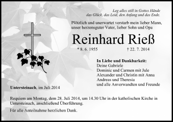 Anzeige von Reinhard Rieß von MGO