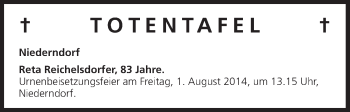Anzeige von Totentafel vom 26.07.2014 von MGO