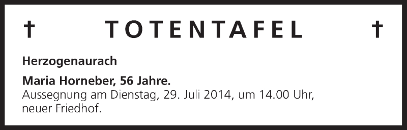  Traueranzeige für Totentafel vom 28.07.2014 vom 28.07.2014 aus MGO