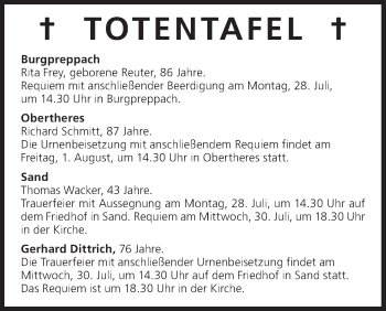 Anzeige von Totentafel vom 28.07.2014 von MGO