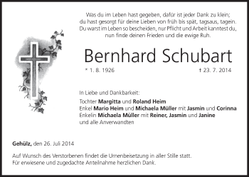 Anzeige von Bernhard Schubart von MGO