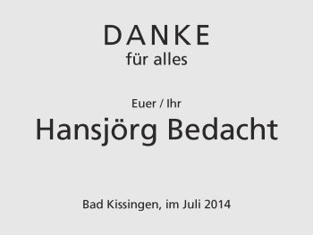 Anzeige von Hansjörg Bedacht von MGO