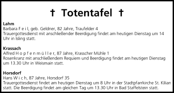 Anzeige von Totentafel vom 29.07.2014 von MGO